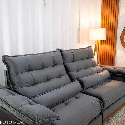 Sofá Retrátil Reclinável Istambul 2.50m Veludo Cinza 403 – Espuma D33
