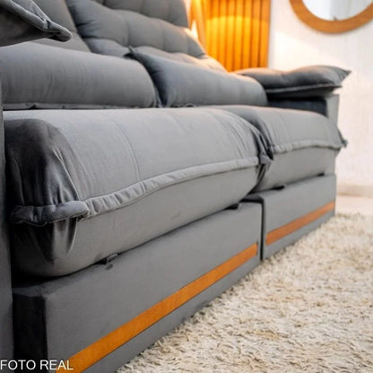 Sofá Retrátil Reclinável Istambul 2.50m Veludo Cinza 403 – Espuma D33