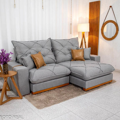 Sofá Retrátil Reclinável Malibu 2.50m Linho Cinza 1008 – D33 e Molas Ensacadas