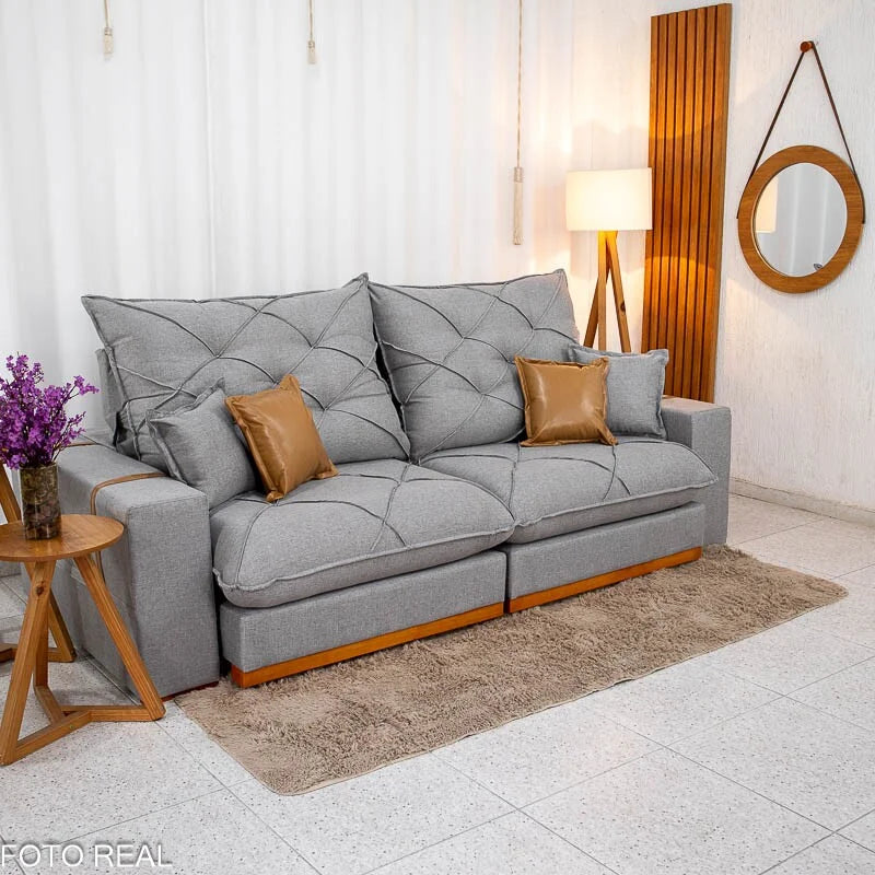 Sofá Retrátil Reclinável Malibu 2.50m Linho Cinza 1008 – D33 e Molas Ensacadas