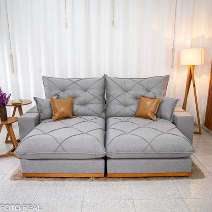 Sofá Retrátil Reclinável Malibu 2.50m Linho Cinza 1008 – D33 e Molas Ensacadas