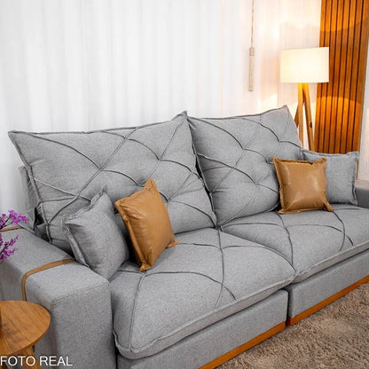 Sofá Retrátil Reclinável Malibu 2.50m Linho Cinza 1008 – D33 e Molas Ensacadas