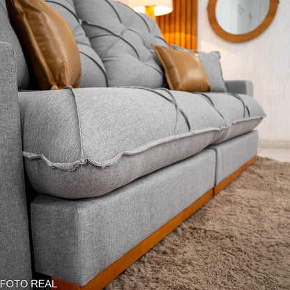 Sofá Retrátil Reclinável Malibu 2.50m Linho Cinza 1008 – D33 e Molas Ensacadas