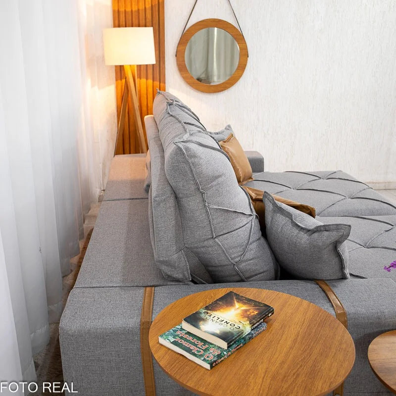 Sofá Retrátil Reclinável Malibu 2.50m Linho Cinza 1008 – D33 e Molas Ensacadas