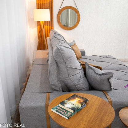 Sofá Retrátil Reclinável Malibu 2.50m Linho Cinza 1008 – D33 e Molas Ensacadas