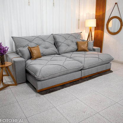Sofá Retrátil Reclinável Malibu 2.90m Linho Cinza 1008 – D33 e Molas Ensacadas