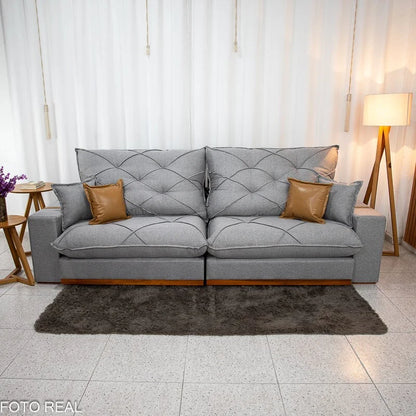 Sofá Retrátil Reclinável Malibu 2.90m Linho Cinza 1008 – D33 e Molas Ensacadas