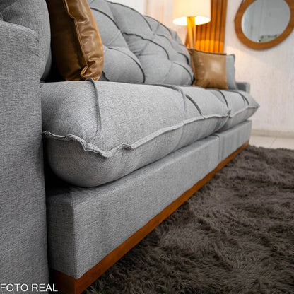 Sofá Retrátil Reclinável Malibu 2.90m Linho Cinza 1008 – D33 e Molas Ensacadas