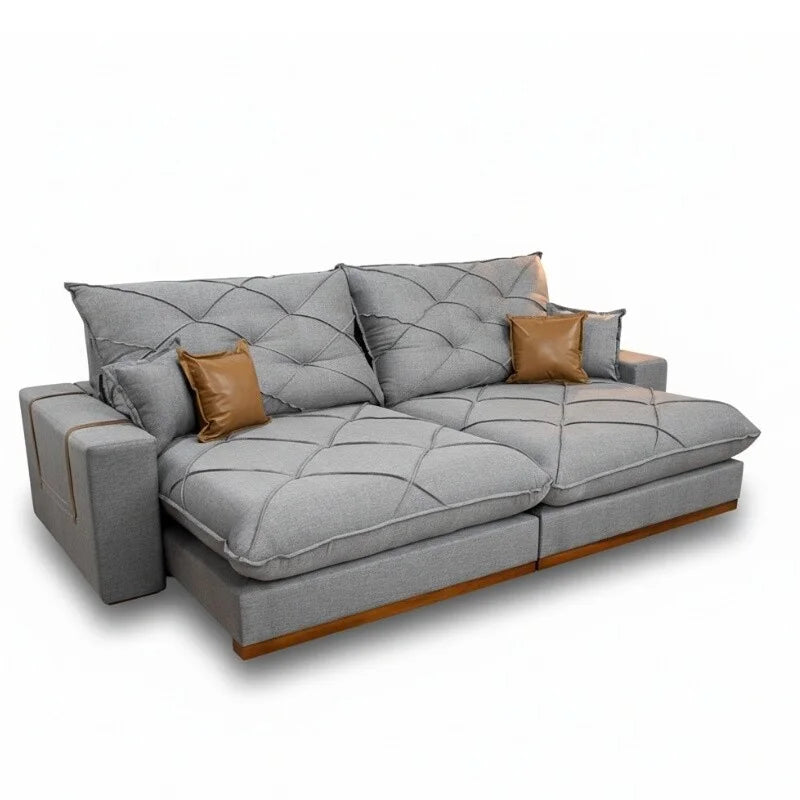 Sofá Retrátil Reclinável Malibu 2.90m Linho Cinza 1008 – D33 e Molas Ensacadas