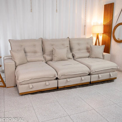 Sofá Retrátil Reclinável Mônaco 3.20m Linho Bege A57 – Molas Ensacadas