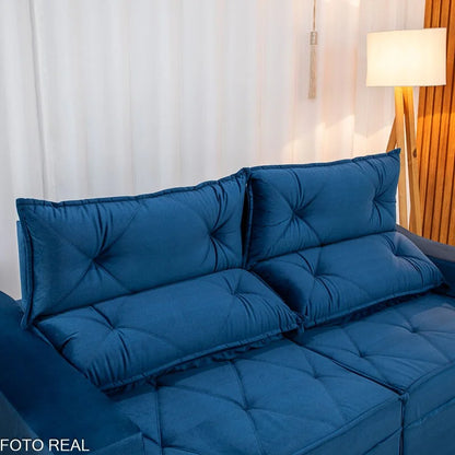 Sofá Retrátil Reclinável Moscou 2.00m Veludo Azul A16