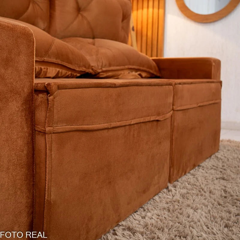 Sofá Retrátil Reclinável Moscou 2.00m Veludo Terracota A62
