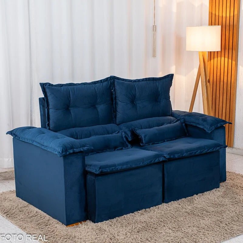 Sofá Retrátil Reclinável Nicole 1.80m Veludo Azul A16