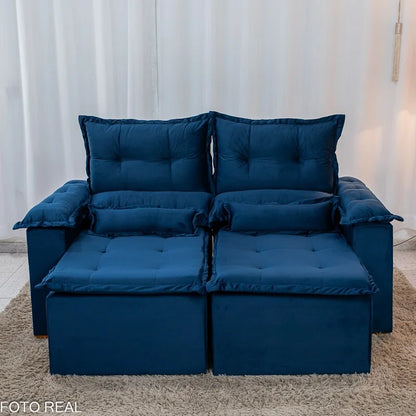 Sofá Retrátil Reclinável Nicole 1.80m Veludo Azul A16