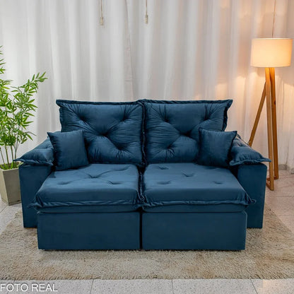 Sofá Retrátil Reclinável Porto Madri 2.00m Veludo Azul – D28 Pró Aditivada