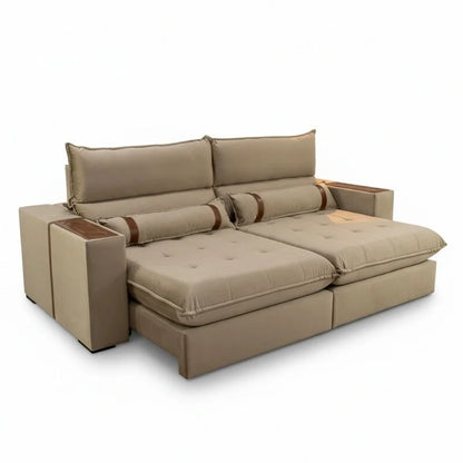 Sofá Retrátil Reclinável Ravello 2.50m Veludo Bege 3040/04 – Espuma D33