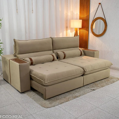 Sofá Retrátil Reclinável Ravello 2.50m Veludo Bege 3040/04 – Espuma D33