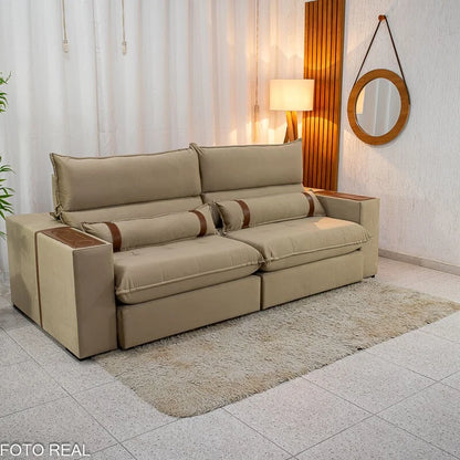Sofá Retrátil Reclinável Ravello 2.50m Veludo Bege 3040/04 – Espuma D33