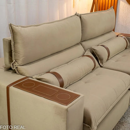 Sofá Retrátil Reclinável Ravello 2.50m Veludo Bege 3040/04 – Espuma D33