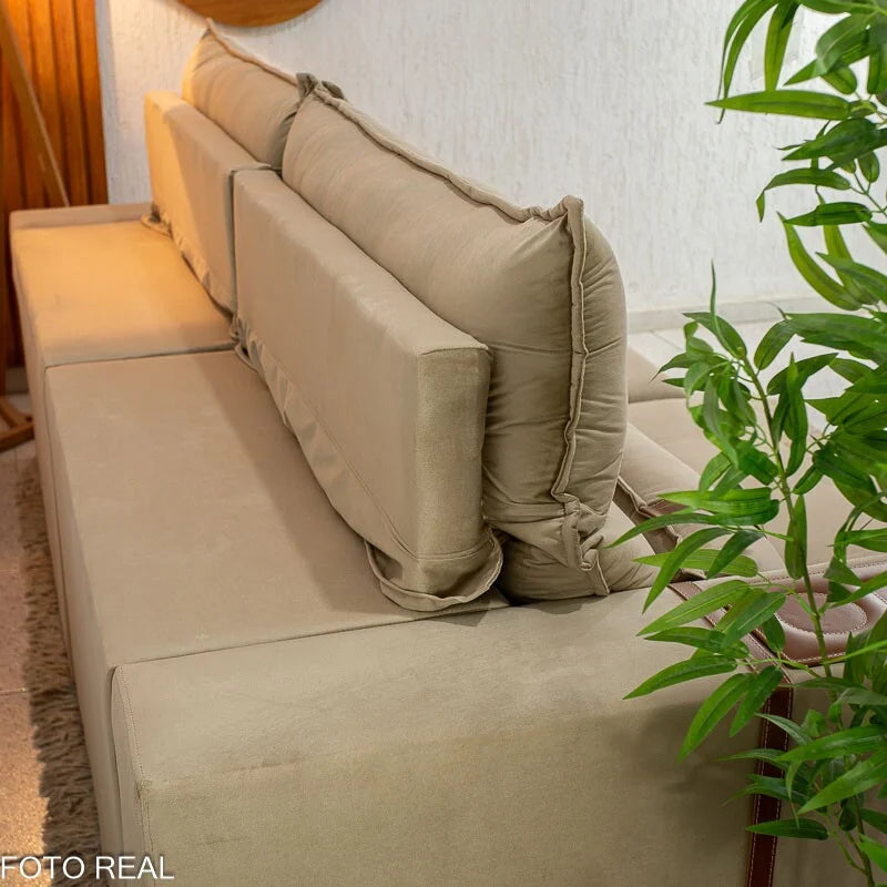 Sofá Retrátil Reclinável Ravello 2.50m Veludo Bege 3040/04 – Espuma D33