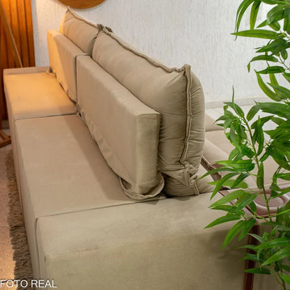 Sofá Retrátil Reclinável Ravello 2.50m Veludo Bege 3040/04 – Espuma D33