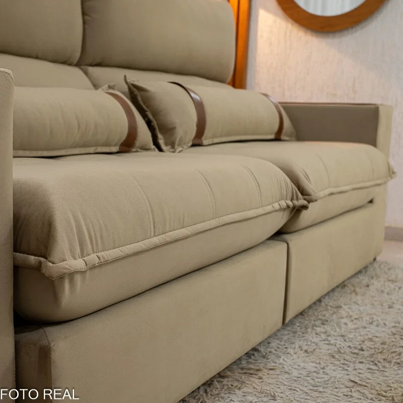 Sofá Retrátil Reclinável Ravello 2.50m Veludo Bege 3040/04 – Espuma D33