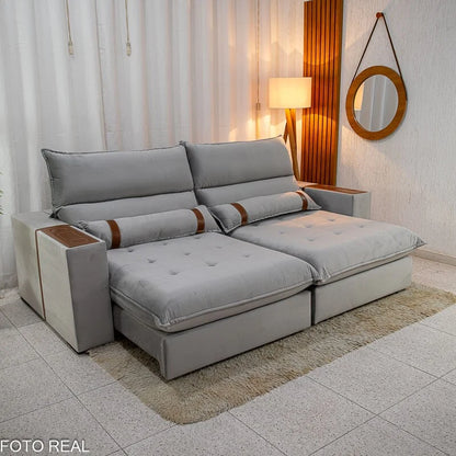 Sofá Retrátil Reclinável Ravello 2.50m Veludo Prata 3040/03 – Espuma D33