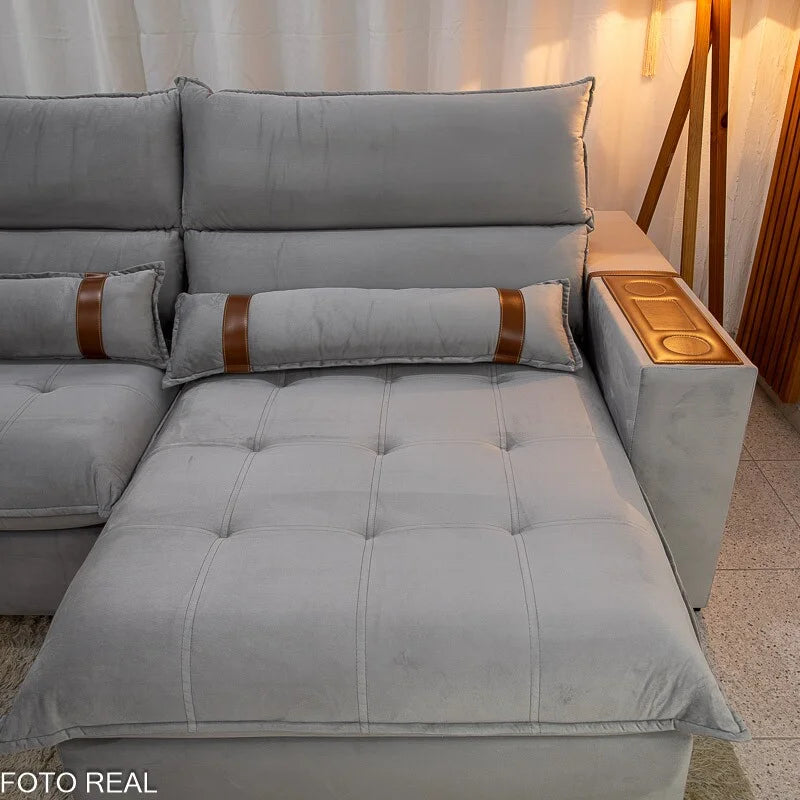 Sofá Retrátil Reclinável Ravello 2.50m Veludo Prata 3040/03 – Espuma D33