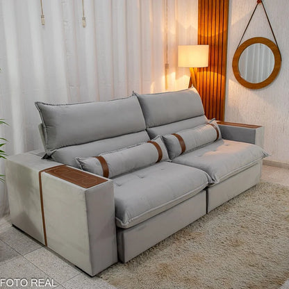 Sofá Retrátil Reclinável Ravello 2.50m Veludo Prata 3040/03 – Espuma D33