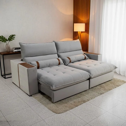 Sofá Retrátil Reclinável Ravello 2.50m Veludo Prata 3040/03 – Espuma D33