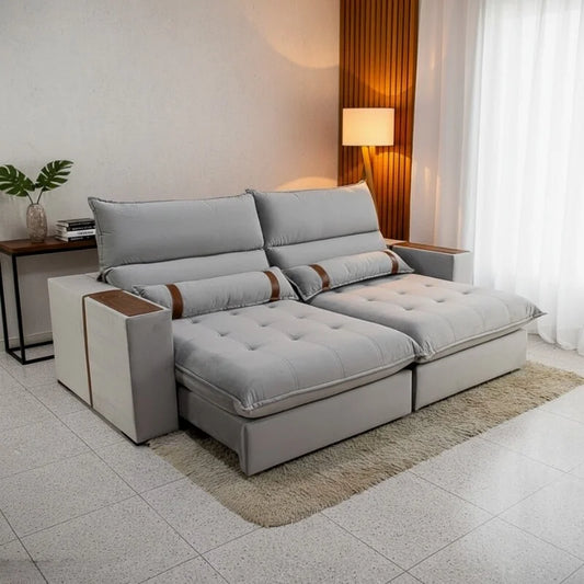 Sofá Retrátil Reclinável Ravello 2.50m Veludo Prata 3040/03 – Espuma D33