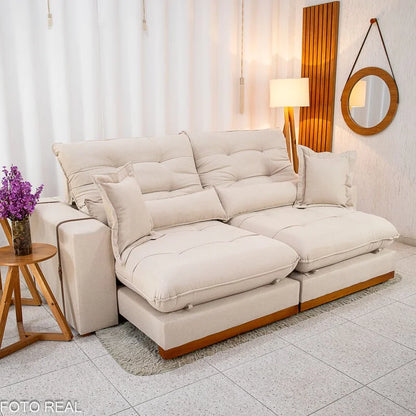 Sofá Retrátil Reclinável Toronto 2.50m Linho Bege 2003 – D33 e Molas Ensacadas
