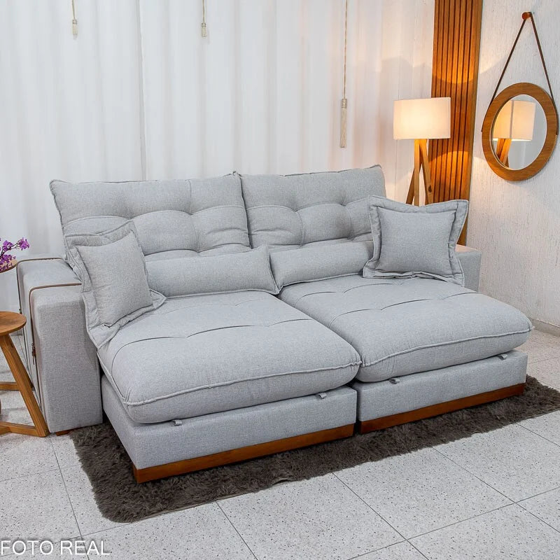 Sofá Retrátil Reclinável Toronto 2.50m Linho Cinza 2005 – D33 e Molas Ensacadas