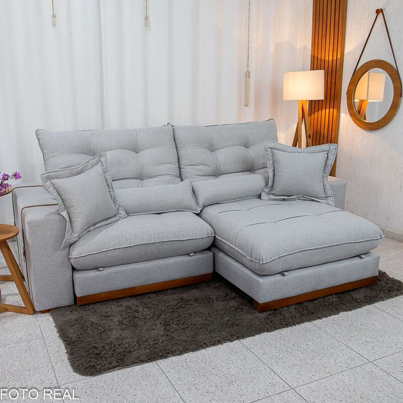Sofá Retrátil Reclinável Toronto 2.50m Linho Cinza 2005 – D33 e Molas Ensacadas