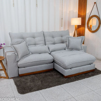 Sofá Retrátil Reclinável Toronto 2.50m Linho Cinza 2005 – D33 e Molas Ensacadas