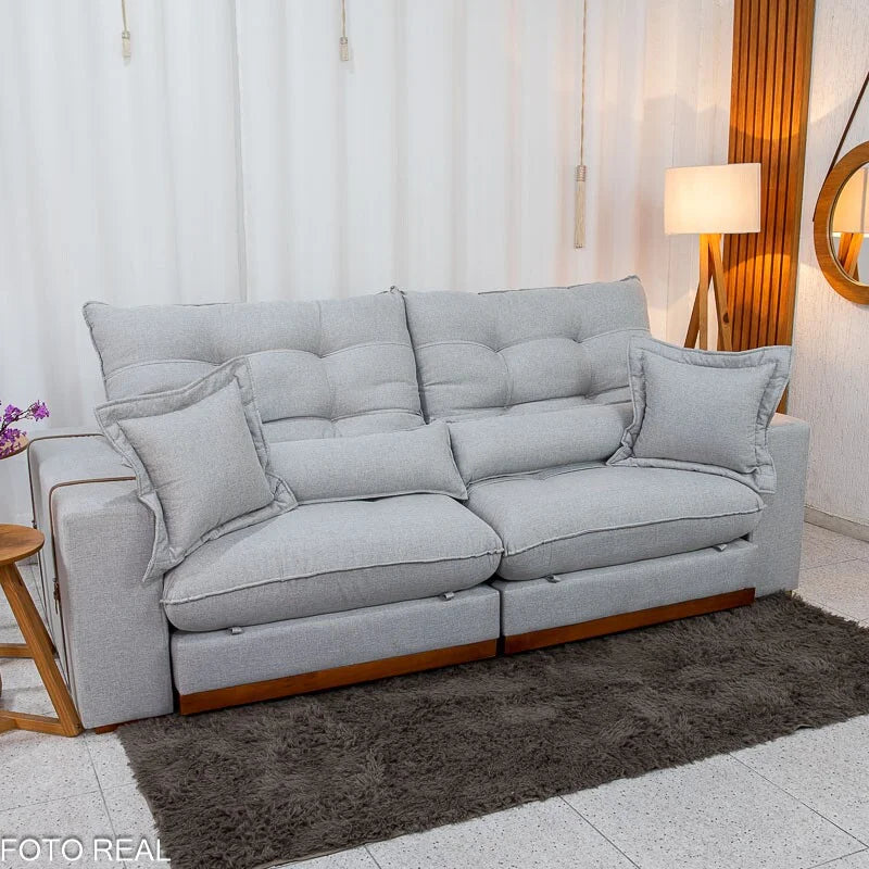 Sofá Retrátil Reclinável Toronto 2.50m Linho Cinza 2005 – D33 e Molas Ensacadas
