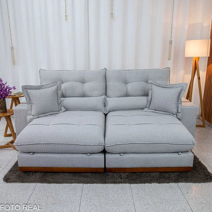 Sofá Retrátil Reclinável Toronto 2.50m Linho Cinza 2005 – D33 e Molas Ensacadas