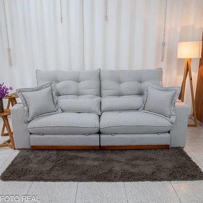 Sofá Retrátil Reclinável Toronto 2.50m Linho Cinza 2005 – D33 e Molas Ensacadas