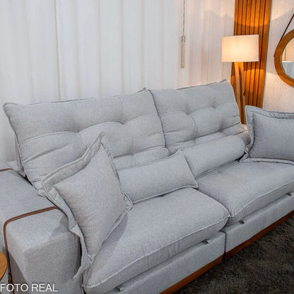 Sofá Retrátil Reclinável Toronto 2.50m Linho Cinza 2005 – D33 e Molas Ensacadas