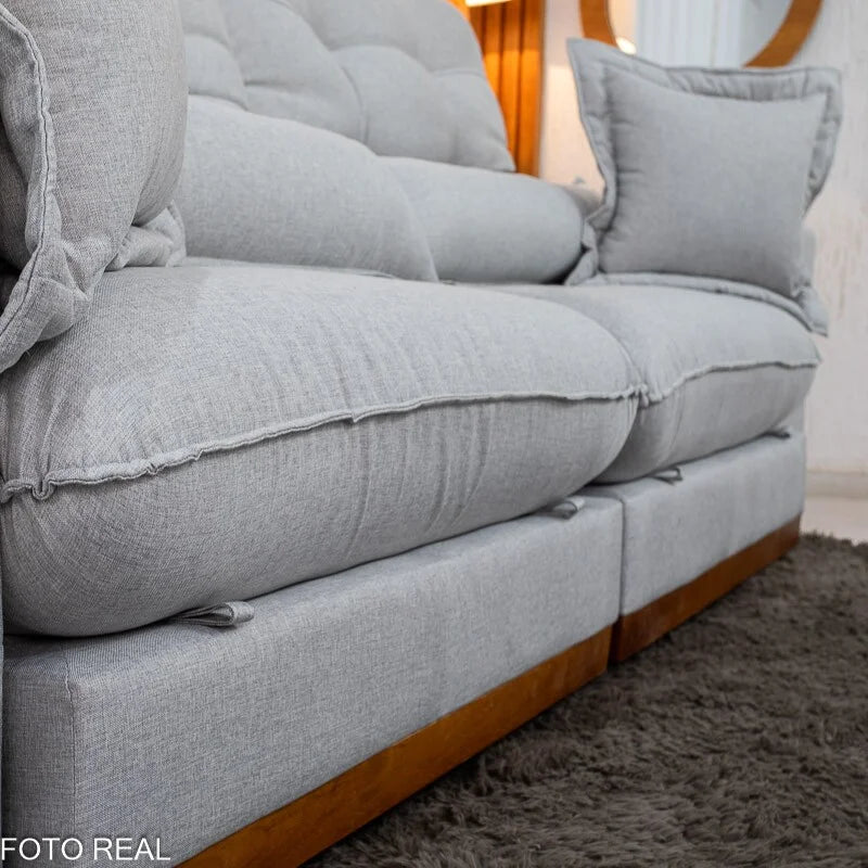 Sofá Retrátil Reclinável Toronto 2.50m Linho Cinza 2005 – D33 e Molas Ensacadas