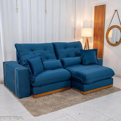 Sofá Retrátil Reclinável Toronto 2.50m Veludo Azul 4061 – D33 e Molas Ensacadas