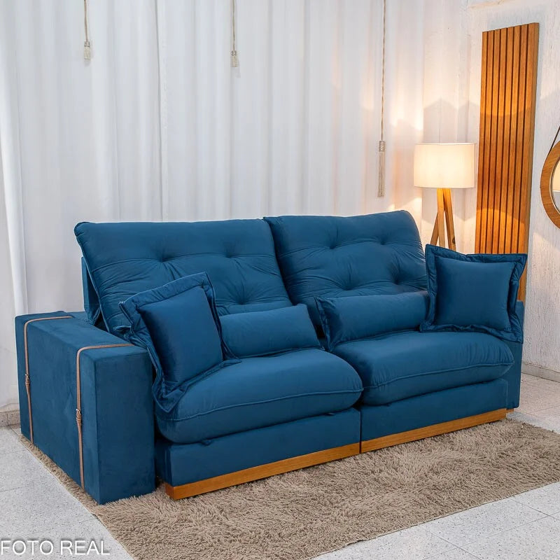 Sofá Retrátil Reclinável Toronto 2.50m Veludo Azul 4061 – D33 e Molas Ensacadas