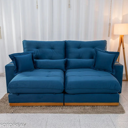 Sofá Retrátil Reclinável Toronto 2.50m Veludo Azul 4061 – D33 e Molas Ensacadas