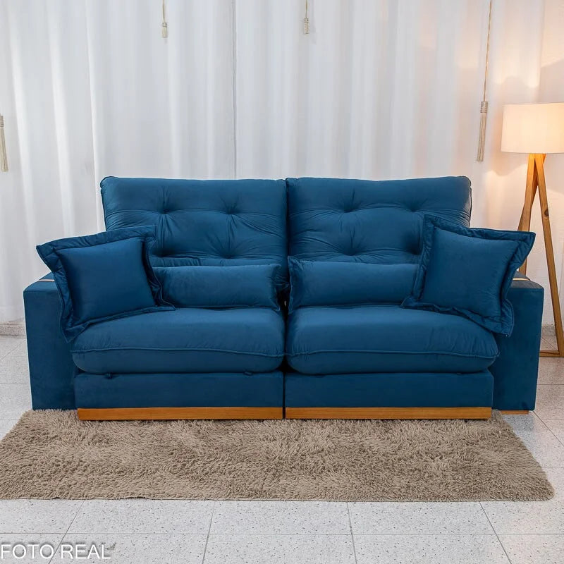 Sofá Retrátil Reclinável Toronto 2.50m Veludo Azul 4061 – D33 e Molas Ensacadas