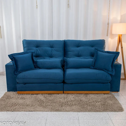 Sofá Retrátil Reclinável Toronto 2.50m Veludo Azul 4061 – D33 e Molas Ensacadas