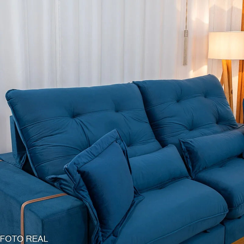 Sofá Retrátil Reclinável Toronto 2.50m Veludo Azul 4061 – D33 e Molas Ensacadas