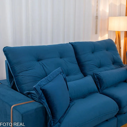Sofá Retrátil Reclinável Toronto 2.50m Veludo Azul 4061 – D33 e Molas Ensacadas