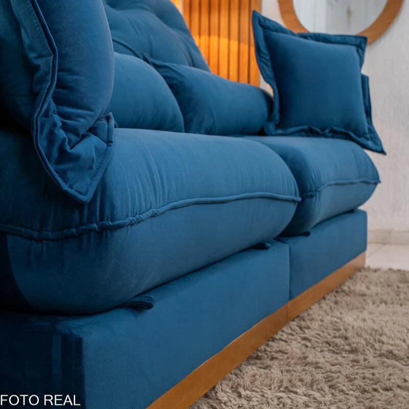 Sofá Retrátil Reclinável Toronto 2.50m Veludo Azul 4061 – D33 e Molas Ensacadas