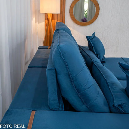 Sofá Retrátil Reclinável Toronto 2.50m Veludo Azul 4061 – D33 e Molas Ensacadas
