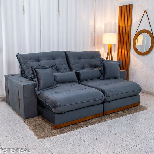 Sofá Retrátil Reclinável Toronto 2.50m Veludo Chumbo 4053 – D33 e Molas Ensacadas